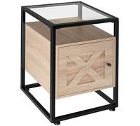 TecTake® Table de Chevet 40 x 43 x 60,5 cm, Plateau en Verre, Table de Nuit avec Porte magnétique et étagère réglable, Style Industriel, Meuble Chambre, Chevet de lit, Decoration Chambre, Bois Clair