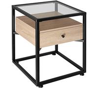 tectake® Table de Chevet 43 x 45 x 54,5 cm, Table de Nuit avec Plateau en Verre, Style Industriel Design, Chevet de lit, Tiroir Coulissant Pratique, Meuble Chambre, Decoration Chambre, Bois Clair