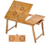 TecTake Table de lit Pliable pour PC Portable Notebook iPad Tablet en Bambou - diverses modèles - (55x35cm avec Ventilateur | no. 401655)