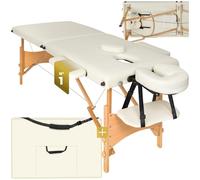 TecTake Table de Massage 2 Zones Pliante Cosmetique Lit de Massage Table Esthetique Tatouage Portable avec Repose Bras, Housse de Transport Incluse - Beige