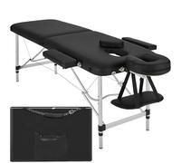 tectake® Table de Massage à 2 zones pliante, 205x82 cm, Réglable en Hauteur | Structure en aluminium, Largeur 61 cm, Rembourrage 4 cm, Appui-tête ajustable et amovible, Sac de transport inclus, Noir