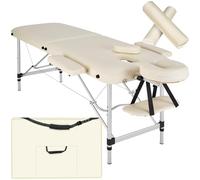 tectake® Table de Massage à 2 Zones Pliante, 205x82 cm, Réglable en Hauteur | Structure en aluminium, Largeur 61 cm, Rembourrage 4 cm, 2 rouleaux de positionnement et sac de transport inclus, Beige