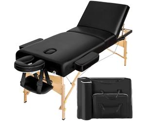 tectake® Table de Massage Pliante Professionnelle 3 Zones Épaisseur de 10 cm Massage et Relaxation Bois Table Esthetique Professionnel Lit de Massage Portable Housse de Transport - Noir