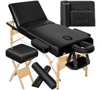TecTake® Table de Massage Pliante Professionnelle 3 Zones Épaisseur de 13 cm Massage et Relaxation Bois Table Esthetique Professionnel Lit de Massage Portable, Accessoires Inclus - Noir