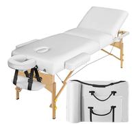 TecTake® Table de Massage Pliante Professionnelle 3 Zones Épaisseur de 13 cm Massage et Relaxation Bois Table Esthetique Professionnel Lit de Massage Portable Housse de Transport - Blanc
