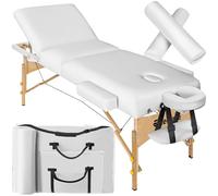 TecTake® Table de Massage Pliante Professionnelle 3 Zones Ergonomique Massage et Relaxation Bois Table Esthetique Professionnel Lit de Massage Portable, Accessoires & Housse de Transport - Blanc