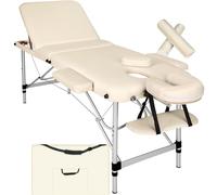 TecTake® Table de Massage Pliante Professionnelle 3 Zones Massage et Relaxation Cadre en AluminiumTable Esthetique Professionnel Lit de Massage Portable à roulettes, Accessoires Inclus - Beige