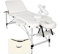 TecTake® Table de Massage Pliante Professionnelle 3 Zones Massage et Relaxation Cadre en AluminiumTable Esthetique Professionnel Lit de Massage Portable à roulettes, Accessoires Inclus - Blanc