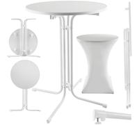 Table haute - TECTAKE - Mange-debout EREN pliable avec housse de table ronde 90 x 110 cm - Blanc