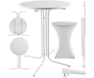tectake® Table Haute Mange Debout Table Bistrot Table de Bar Ronde Table Pliante Acier laqué Ø 90cm x 110 cm Housse Mange Debout Incluse pour Réception Mariage Anniversaire Fête de Jardin