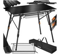 TecTake® Table Pliante de Pique Nique Table de Camping Pliante en Aluminium Table Brocante Table pour Balcon Table à tapisser Réglable en Hauteur avec Sac de Transport et Filet de Rangement