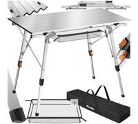 TecTake® Table Pliante de Pique Nique Table de Camping Pliante en Aluminium Table Brocante Table pour Balcon Table à tapisser Réglable en Hauteur avec Sac de Transport et Filet de Rangement