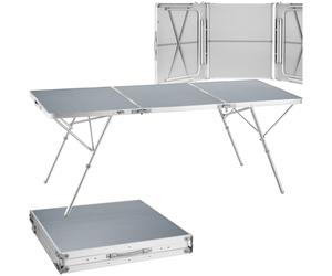 tectake® Table Pliante de Pique Nique Table de Camping Pliante Aluminium INOX, Tables Pliantes Brocante, Réglable en Hauteur, Poignée Transport, idéal Buffet, Anniversaire, Fête, Mariage, 180x70x70cm
