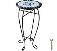 Table de jardin - TECTAKE - Table pliante terrasse suspendue mosaïque 30 x 30 x 61,5 cm - Blanc/Bleu