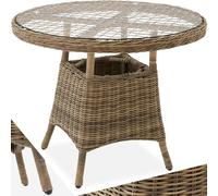 TecTake® Table Ronde Extérieur en Résine Tressée Résistante aux intempéries pour Salon de Jardin Exterieur, Structure en Aluminium, Plateau Amovible, Mobilier de Jardin Amenagement Balcon Terrasse