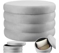 TecTake® Tabouret Repose Pied Pouf avec Rangement Pouf Salon Ø67x42 cm en Velours Gris jusqu'à 150kg Design scandinave Cosy pour Coiffeuse, Salon, Chambre, Bureau, Maquillage Coffre de Rangement