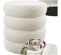 tectake® Tabouret Rond rembourré, Rangement intégré, Ø42 x 47 cm, Bou apacité de charge 120 kg, Embouts en plastique préservant les sols, Housse douce facile à laver, Structure MDF, Crème/Blanc