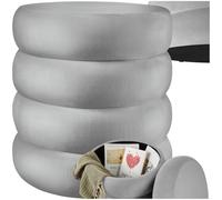 tectake® Tabouret Rond rembourré, Rangement intégré, Ø42 x 47 cm, Velours | Capacité de charge 120 kg, Embouts en plastique préservant les sols, Housse douce facile à laver, Structure MDF, Gris