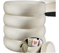 tectake® Tabouret Rond rembourré, Rangement intégré, Ø42 x 47 cm, Velours | Capacité de charge 120 kg, Embouts en plastique préservant les sols, Housse douce facile à laver, Structure MDF, Crème/Blanc