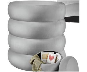 tectake® Tabouret Rond rembourré, Rangement intégré, Ø42 x 47 cm, Velours | Capacité de charge 120 kg, Embouts en plastique préservant les sols, Housse douce facile à laver, Structure MDF, Gris