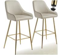 tectake® Tabourets de Bar rembourrés, Lot de 2, Dossier Haut, Effet Velours | Avec Repose-pieds, 48,5 x 57 x 108 cm, Charge 120 kg, Pieds en Acier élancés, Patin antidérapants réglables en Hauteur