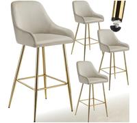 tectake® Tabourets de Bar rembourrés, Lot de 4, Dossier Haut, Effet Velours | Avec Repose-pieds, 48,5 x 57 x 108 cm, Charge 120 kg, Pieds en Acier élancés, Patin antidérapants réglables en Hauteur
