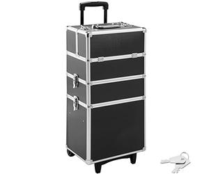 tectake® Valise à roulettes 35 x 25 x 68 cm, Malette Maquillage 3 Niveaux, Vanity Case, Beauty Case, Trolley Professionnel, Valise Maquillage, Malette Rangement Manucure, Coiffure, Esthétique, Noir