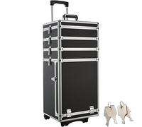 tectake® Valise à roulettes 37 x 34 x 100 cm, Malette Maquillage 4 Niveaux, Vanity Case, Beauty Case, Trolley Professionnel, Valise Maquillage, Malette Rangement Manucure, Coiffure, Esthétique, Noir