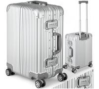 tectake® Valise cabine 36L, Bagage cabine 38 x 24,5 x 53 cm, Valise voyage en aluminium avec 2 serrures à combinaison TSA, 4 roulettes doubles, Coque rigide résistante aux chocs, Valises Trolley avion