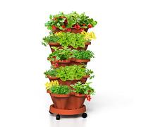 Tectsia Jardinière empilable pour Fraises, Jardin Vertical, 5 Niveaux empilables avec roulettes Mobiles et Soucoupe inférieure pour intérieur et extérieur - Terre Cuite