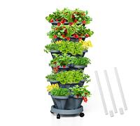 Tectsia Jardinière Verticale à Fraises empilables à 6 Niveaux avec Poteau de Support, Pots de Fleurs empilables pour Herbes et légumes pour intérieur et extérieur - Gris foncé