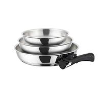 TeCuisine - Lot Coffret de 3 Poêles Inox 18/10 Triply - 20/24/28 cm - Avec Manche Amovible - Sans Revêtement - Sans PFAS, PFOA, PTFE - Compatible Tous Feux Dont Induction - Cuisson Saine et Durable