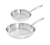 TeCuisine - Lot de 2 Poêles Inox 18/10 Triply - 24 cm - 32 cm - Sans Revêtement - Sans PFAS, PFOA, PTFE - Compatible Tous Feux Dont Induction - Manche Riveté Froid - Cuisson Saine et Durable