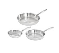 TeCuisine - Lot de 3 Poêles Inox 18/10 Triply - 14 cm - 26 cm - 30 cm - Sans Revêtement - Sans PFAS, PFOA, PTFE - Compatible Tous Feux Dont Induction - Manche Riveté Froid - Cuisson Saine et Durable