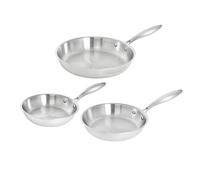 TeCuisine - Lot de 3 Poêles Inox 18/10 Triply - 18 cm - 22 cm - 26 cm - Sans Revêtement - Sans PFAS, PFOA, PTFE - Compatible Tous Feux Dont Induction - Manche Riveté Froid - Cuisson Saine et Durable