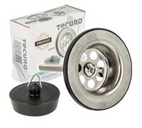 tecuro | Bonde d'écoulement Universelle | pour lavabos | avec Bouchon | raccord 1 1/4" vers Le Bas | Dimensions intermédiaires de Montage 7-40 mm | Plaque de Tamis en Acier Inoxydable Poli | 90505