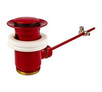 tecuro Bonde et trop-plein excentrique raccord 1 1/4" pour lavabo avec trop-plein, bouchon et joint inclus, laiton rouge RAL 3003
