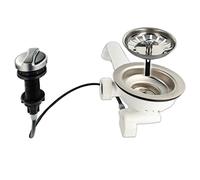 tecuro Bonde pour évier avec tamis 3 1/2'' - diamètre 114 mm - avec câble et commande rotative, Acier inoxydable