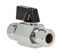 tecuro Mini robinet à boisseau sphérique avec anneau de serrage pour tube en cuivre Ø 10 mm des deux côtés - Laiton nickelé - Plage de température de -5 °C à + 110 °C