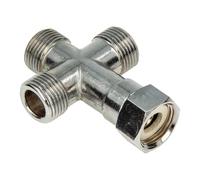 tecuro Raccord en T en forme de croix 3/8" - Répartiteur de dérivation pour valves d'angle MS chromé - Avec joint