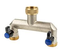 tecuro Répartiteur 2 voies 3/4" (DN15), joint plat, verrouillable individuellement par valves sphériques, laiton nickelé