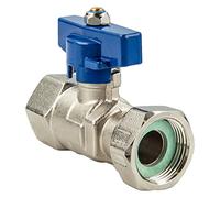 tecuro Robinet à boisseau sphérique avec écrou de raccord Rp 3/4" x filetage intérieur Rp 3/4" (DN15), poignée à ailettes bleu