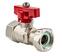 tecuro Robinet à boisseau sphérique avec écrou de raccordement Rp 3/4" x filetage intérieur Rp 3/4" (DN15), poignée papillon rouge