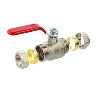 tecuro Robinet à boisseau sphérique - Avec raccord à bague de serrage - Diamètre : 22 mm - Longueur : 66 mm - Pour tube en cuivre et acier inoxydable - Anneau de serrage des deux côtés - Joint
