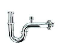 tecuro Siphon tubulaire avec valve d'aération extra long pour lavabo raccord 1 1/4" - Laiton chromé brillant