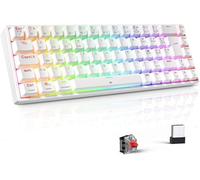 TECURS Clavier Gamer Mécanique sans Fil RGB Rétroéclairé, 65% TKL Clavier Gaming Azerty avec Bluetooth/2.4G /Type-C, 68 Touches Anti-Ghosting Switchs Rouge pour PC/Windows/Mac/Xbox, Blanc