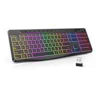 TECURS Clavier Gaming sans fil - Clavier QWERTY silencieux, ergonomique, étanche, 2,4 GHz LED Clavier éclairé pour PC/ordinateur/Mac/Windows avec touches multimédias