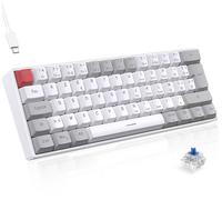 TECURS Clavier Mecanique - Clavier Gamer de Jeu Filaire Switchs Bleu, AZERTY Français, LED Rétroéclairé, Clavier Gaming Mini 60% pour PC/Windows/PS5/PS4, Blanc et Gris