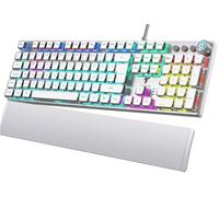 TECURS Clavier mécanique de jeu - Gamer programmable avec repose-poignet magnétique, interrupteur rouge, 19 modes LED, touches multimédia, PC avec câble QWERTZ Disposition allemande, blanc