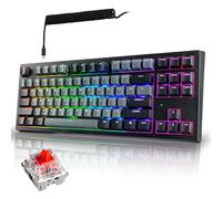 TECWARE Phantom+ Elite Clavier de jeu mécanique RVB 87 touches | 3 modes sans fil Bluetooth 5.0 2,4 GHz et USB C filaire | 5 broches remplaçable à chaud | Touches PBT à double shot | Interrupteur